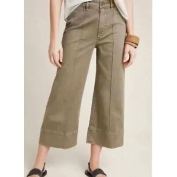 Anthropologie CHINO Wide-Leg Cropped Pants – Size 8 – Sage Green - Picture 1 of 8